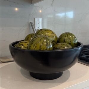 Pottery Barn Large Black Wooden Decorative Bowl